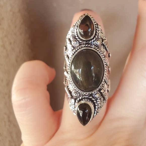 New Huge Obsidian 925 Silver Statement Ring. - Picture 12 of 16